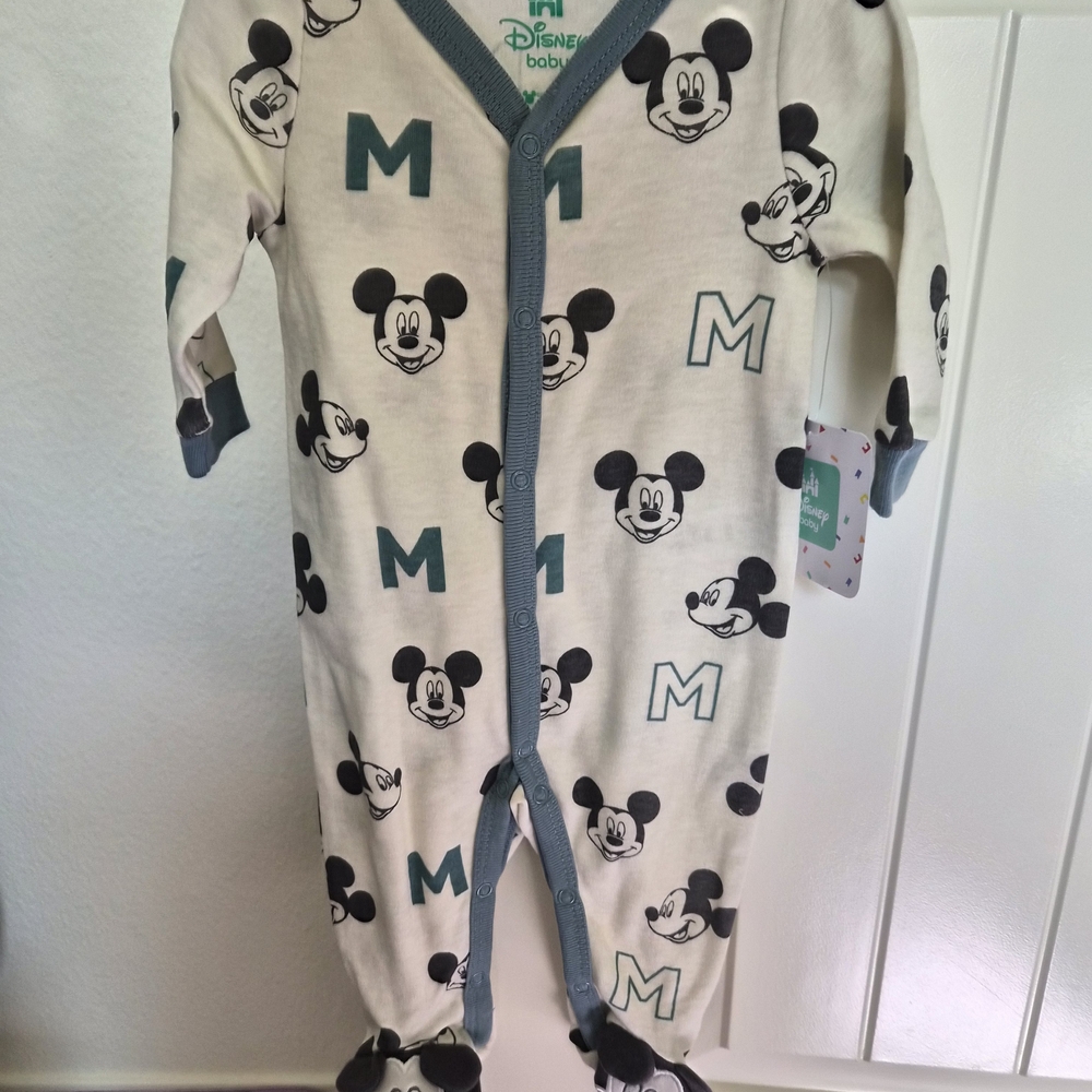 Disney Baby Mickey Mouse Footie - Cream and Blue